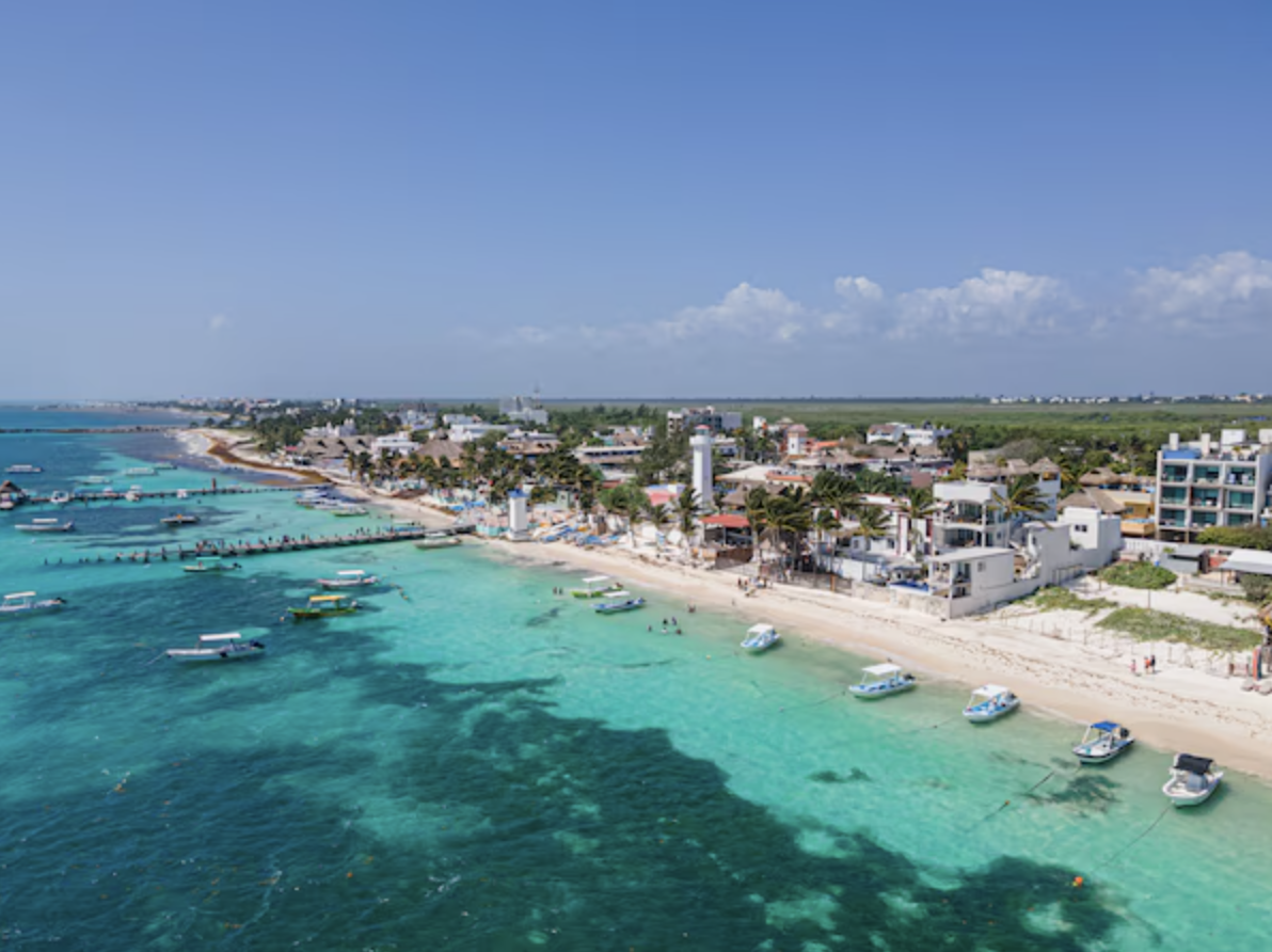 Aerial view of Puerto Morelos Beach near Breathless Riviera Cancun on the Caribbean coast