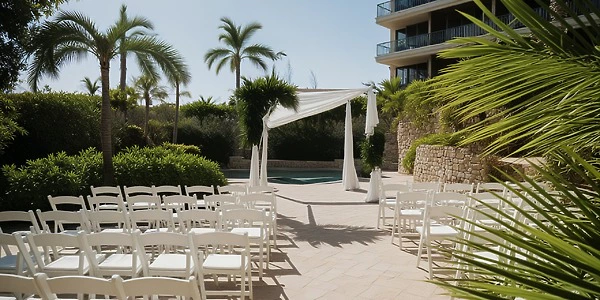 Cenotes Area ceremony setup with white chairs and canopy at Secrets Impression Moxché