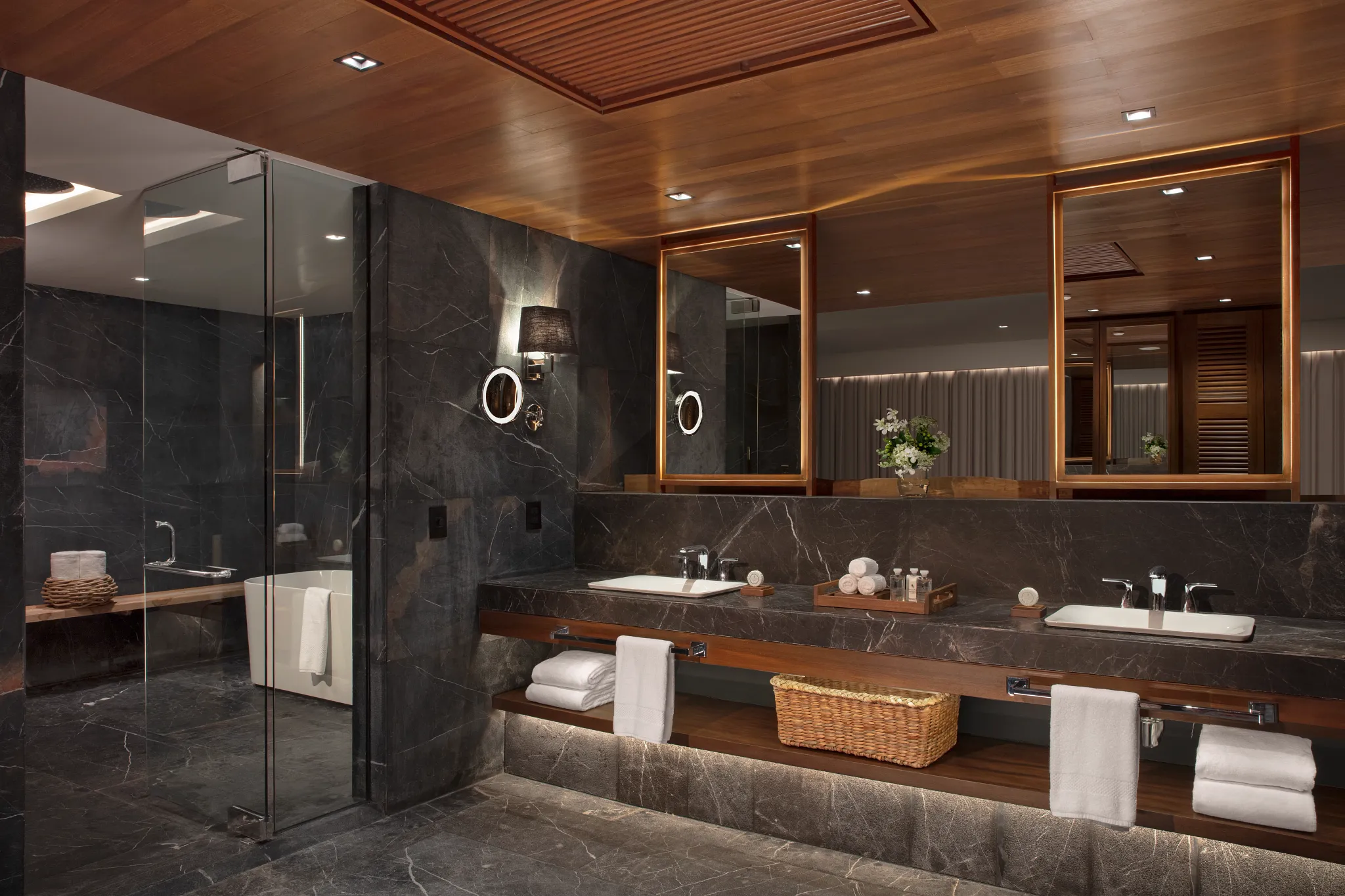 Master Suite Ocean Front bathroom with soaking tub and rain shower at Impression Moxché by Secrets.