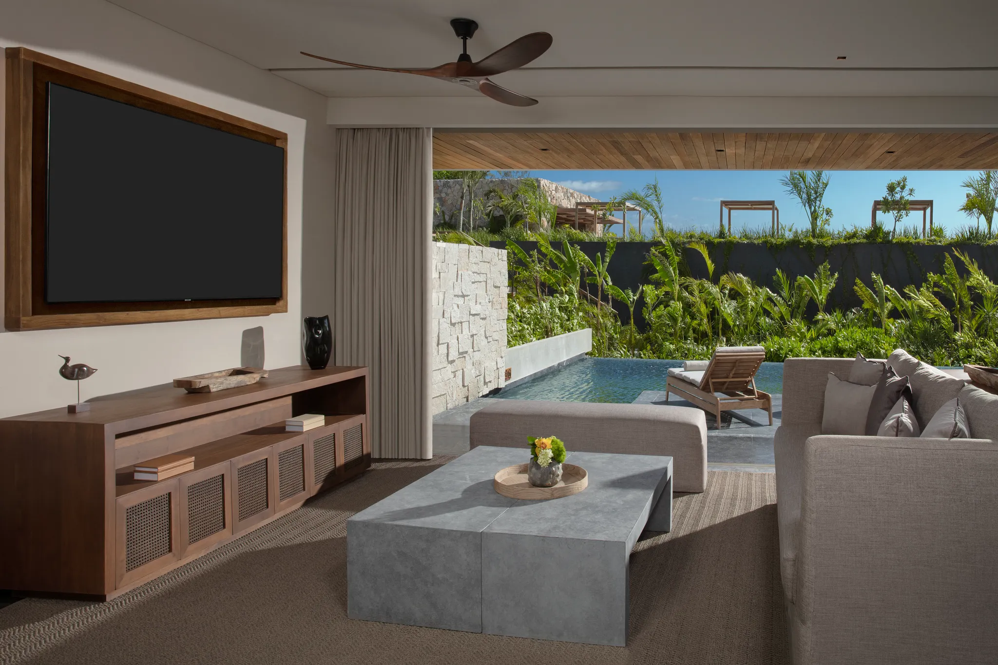 Master Suite Swimout Tropical View living room with kitchenette at Impression Moxché by Secrets.