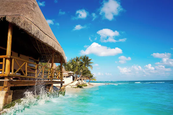 Playa del Carmen Main Beach near Impression Moxché by Secrets with turquoise Caribbean waters and white sand