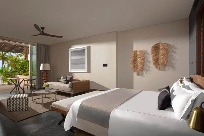 Presidential Villa Beach Front king bedroom with terrace access at Impression Moxché by Secrets.