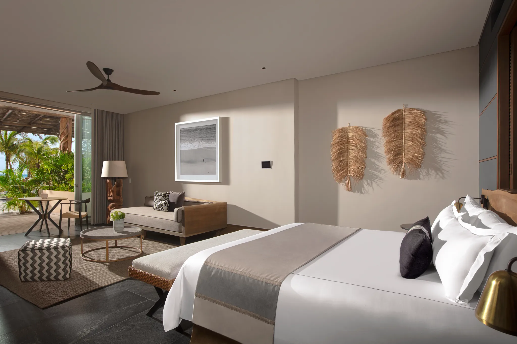 Presidential Villa Beach Front king bedroom with terrace access at Impression Moxché by Secrets.