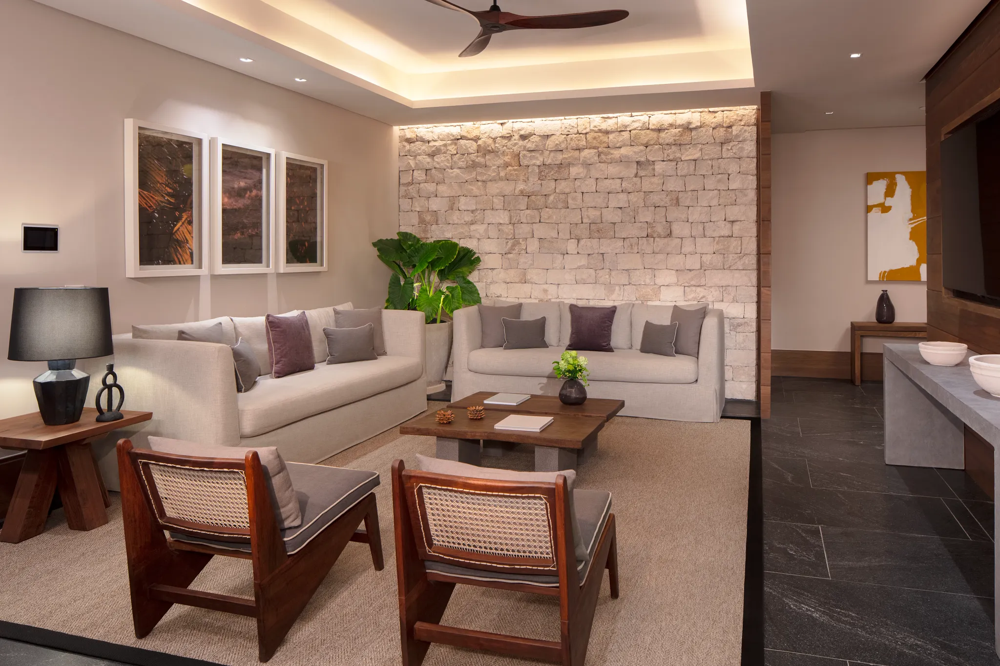 Presidential Villa Beach Front living room with sofa bed at Impression Moxché by Secrets.