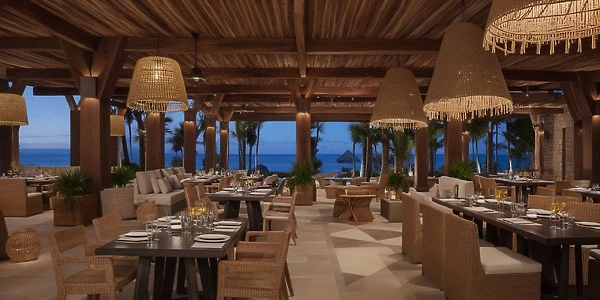 Seasoul Restaurant oceanview dining setup for private wedding receptions at Secrets Impression Moxché
