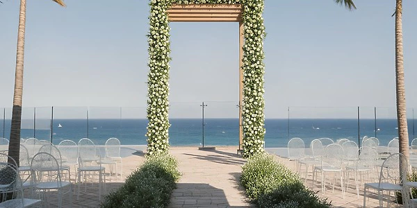 Sky Rooftop wedding gazebo with ocean views at Secrets Impression Moxché